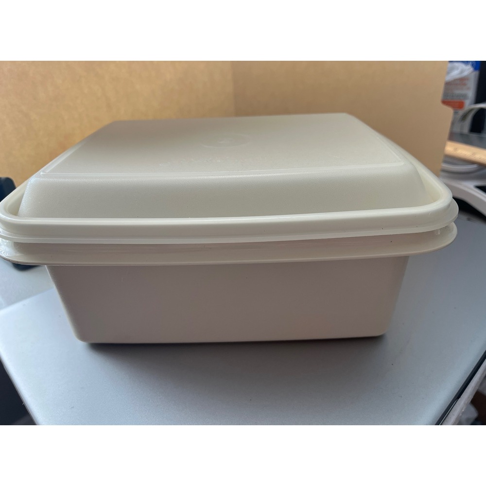 Vintage Tupperware Almond Cream Rectangular Food Storage Container with Lid